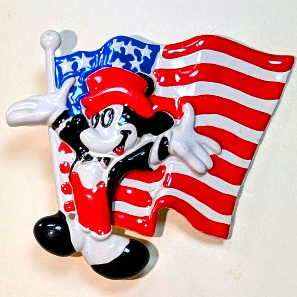 Wendy Gell Disney Mickey mouse flag pin enamel red, white and blue. Very cute.